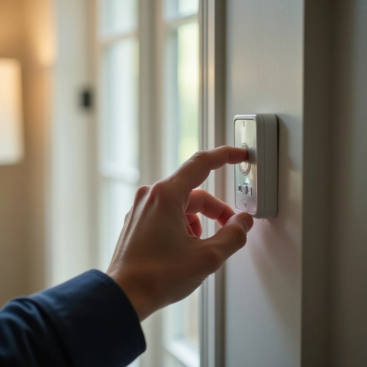 Homeowner checking a thermostat set to cool during an AC outage