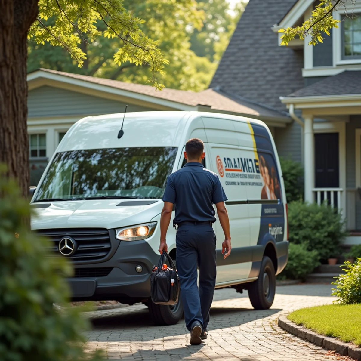 HVAC Newburgh NY service van at a home in Balmville, NY