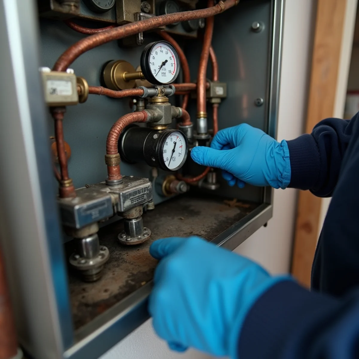 Close-up of boiler installation work in a Newburgh, NY home
