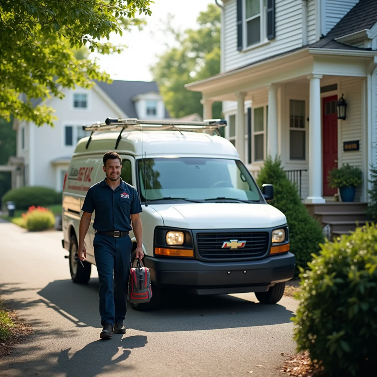 HVAC Newburgh NY service van at a home in Cold Spring, NY
