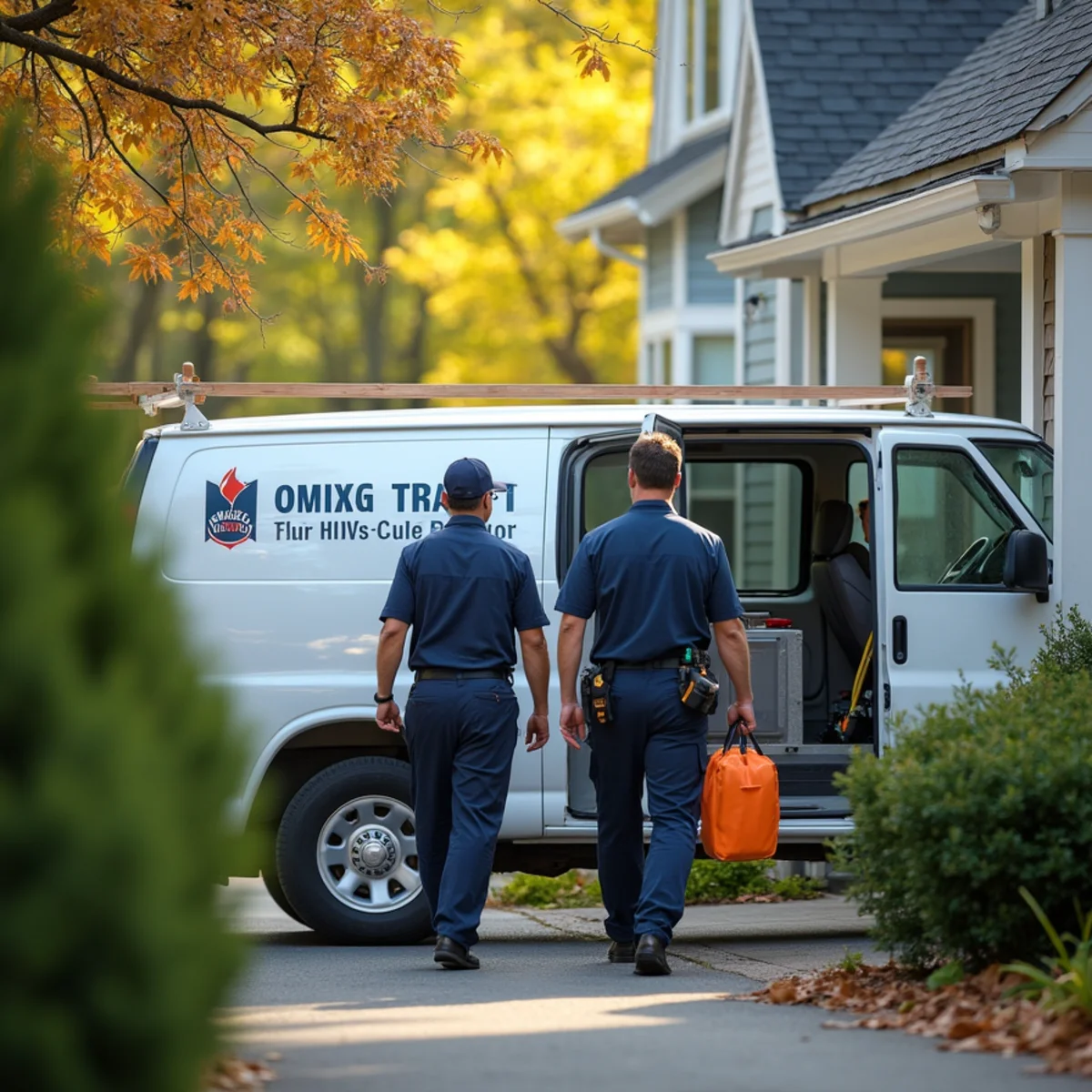 HVAC Newburgh NY service van at a home in Coldenham, NY