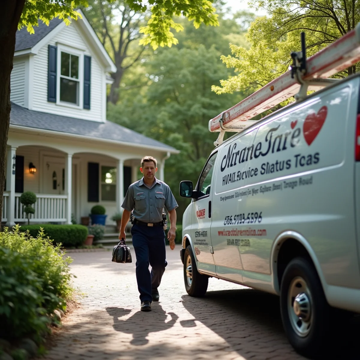 HVAC Newburgh NY service van at a home in Colonial Terrace, NY