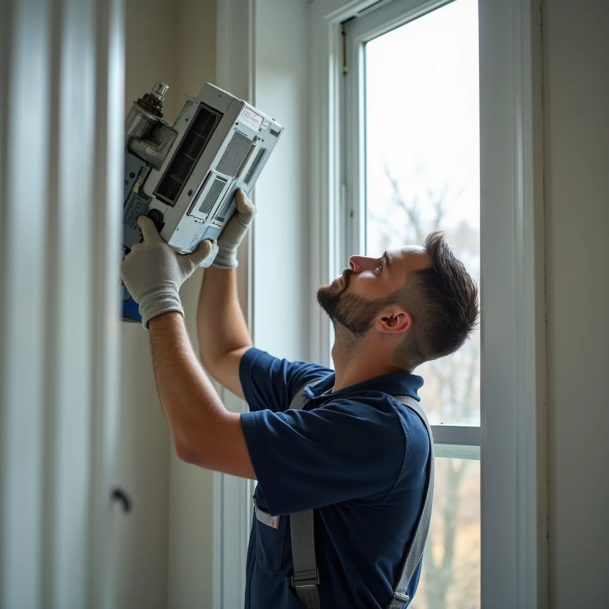 Wall-mounted ductless mini-split head installed in a historic Newburgh, NY home