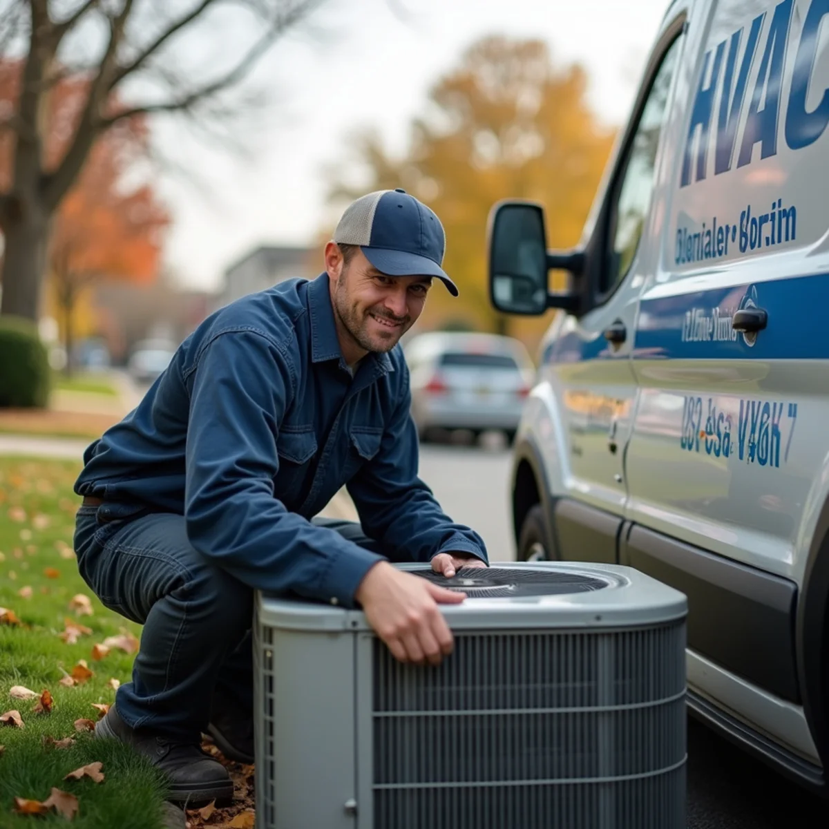 HVAC technician servicing a heat pump at an East Fishkill, NY subdivision home