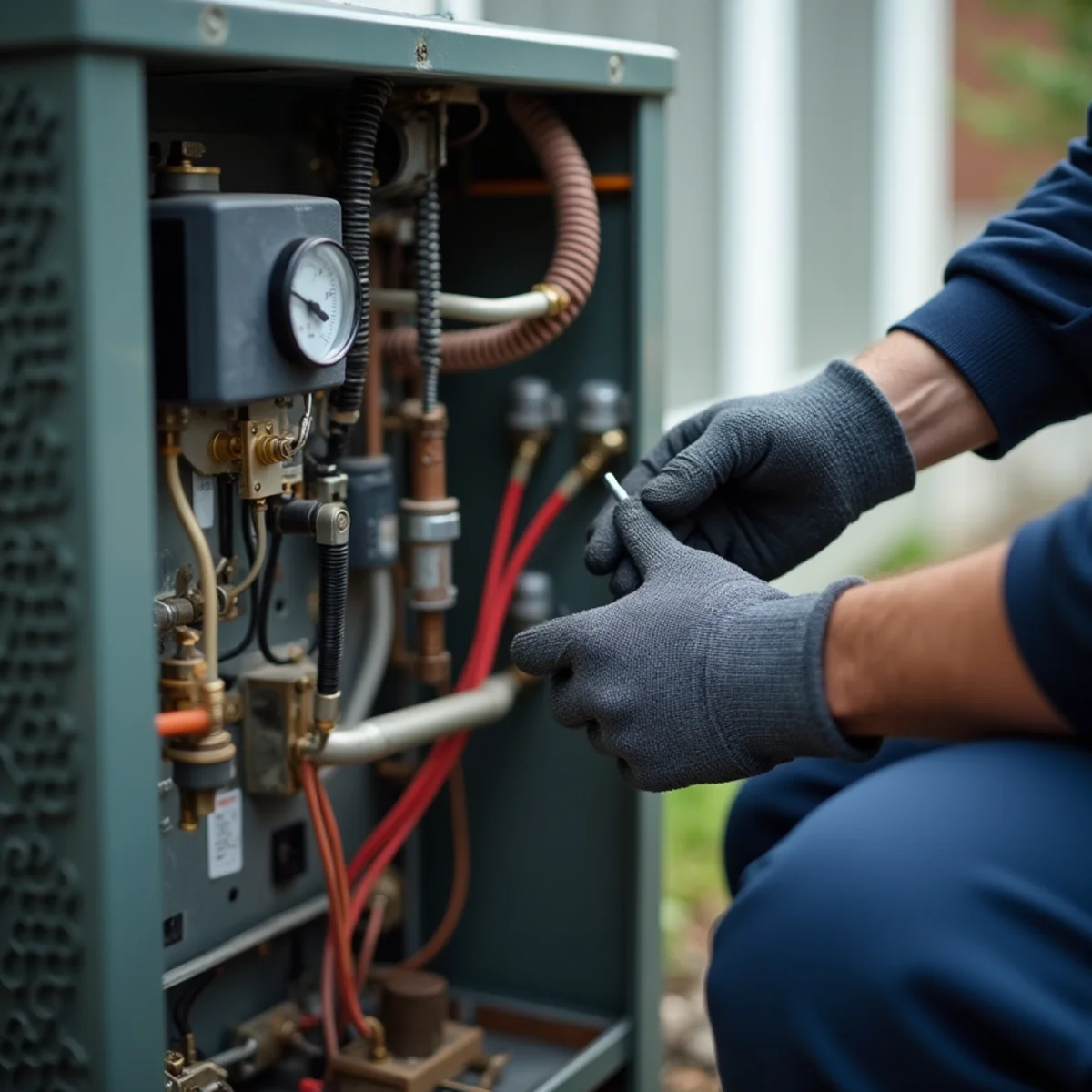 Close-up of emergency ac repair work in a Newburgh, NY home