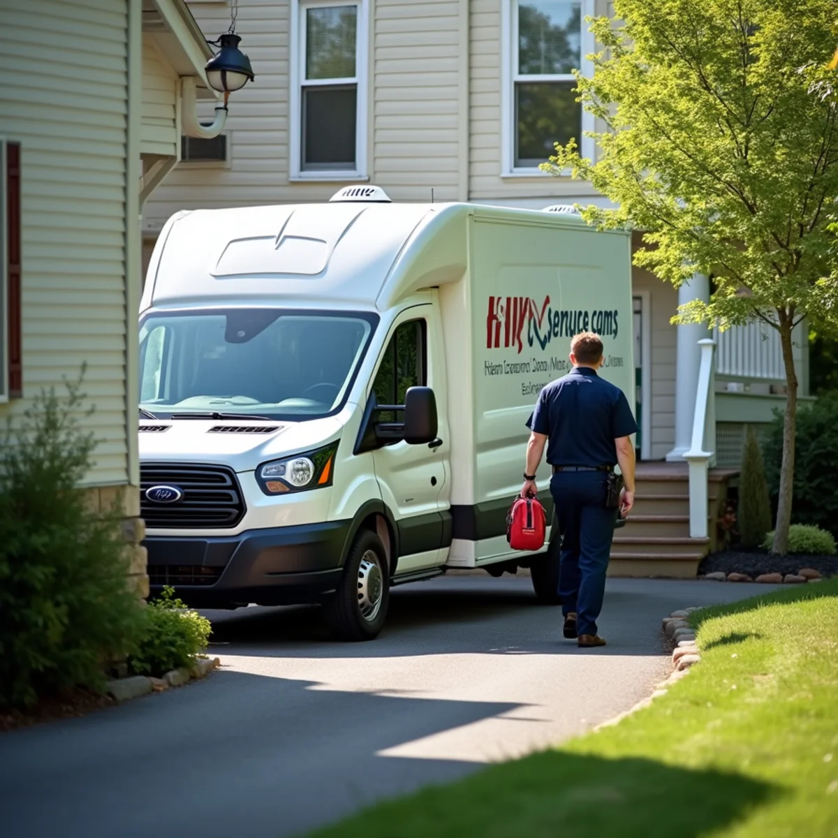HVAC Newburgh NY service van at a home in Fishkill, NY