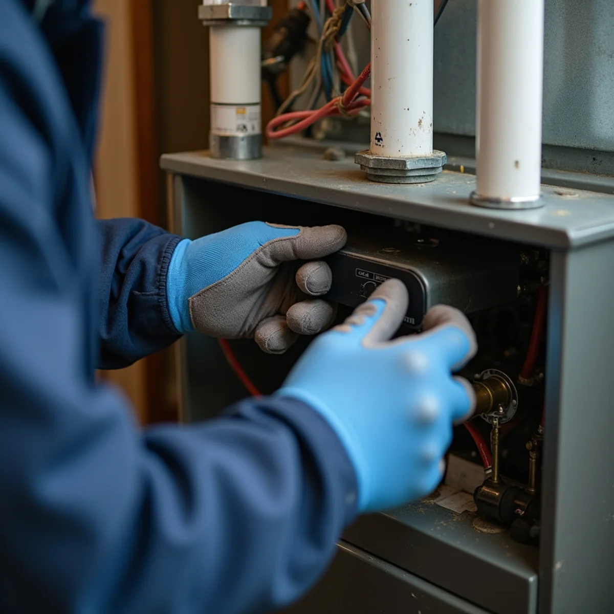 Close-up of furnace installation work in a Newburgh, NY home