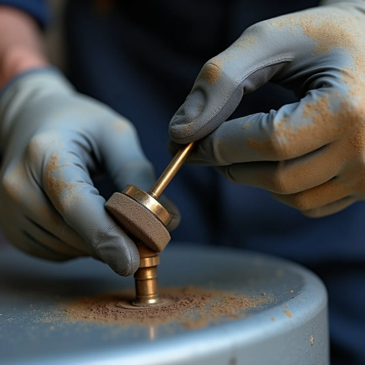 Technician cleaning a furnace flame sensor