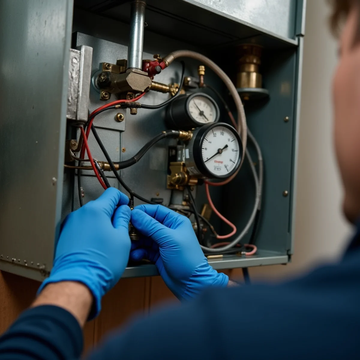 Close-up of furnace repair work in a Newburgh, NY home
