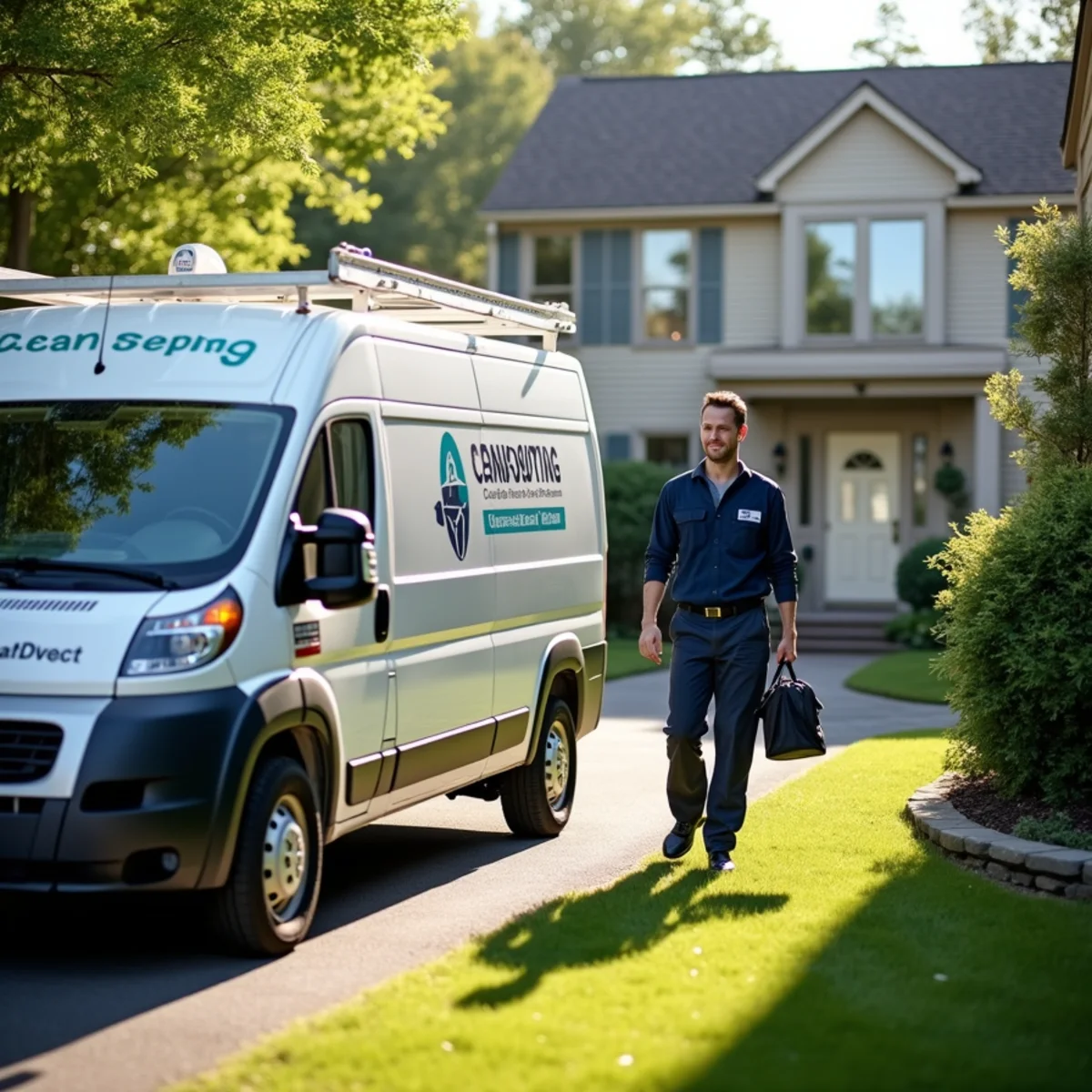 HVAC Newburgh NY service van at a home in Goshen, NY