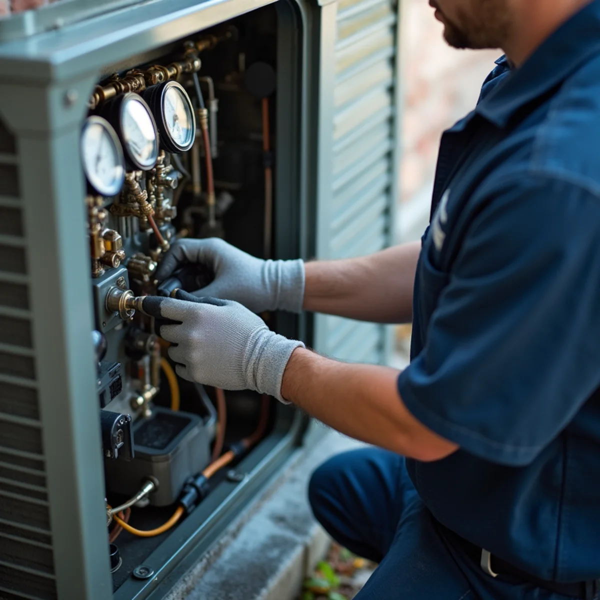 Close-up of heat pump services work in a Newburgh, NY home