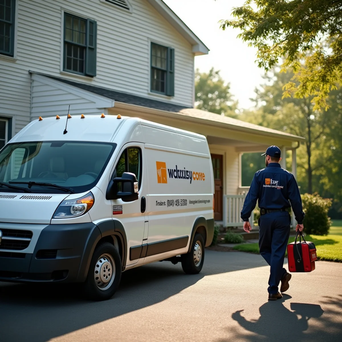 HVAC Newburgh NY service van at a home in Highland, NY