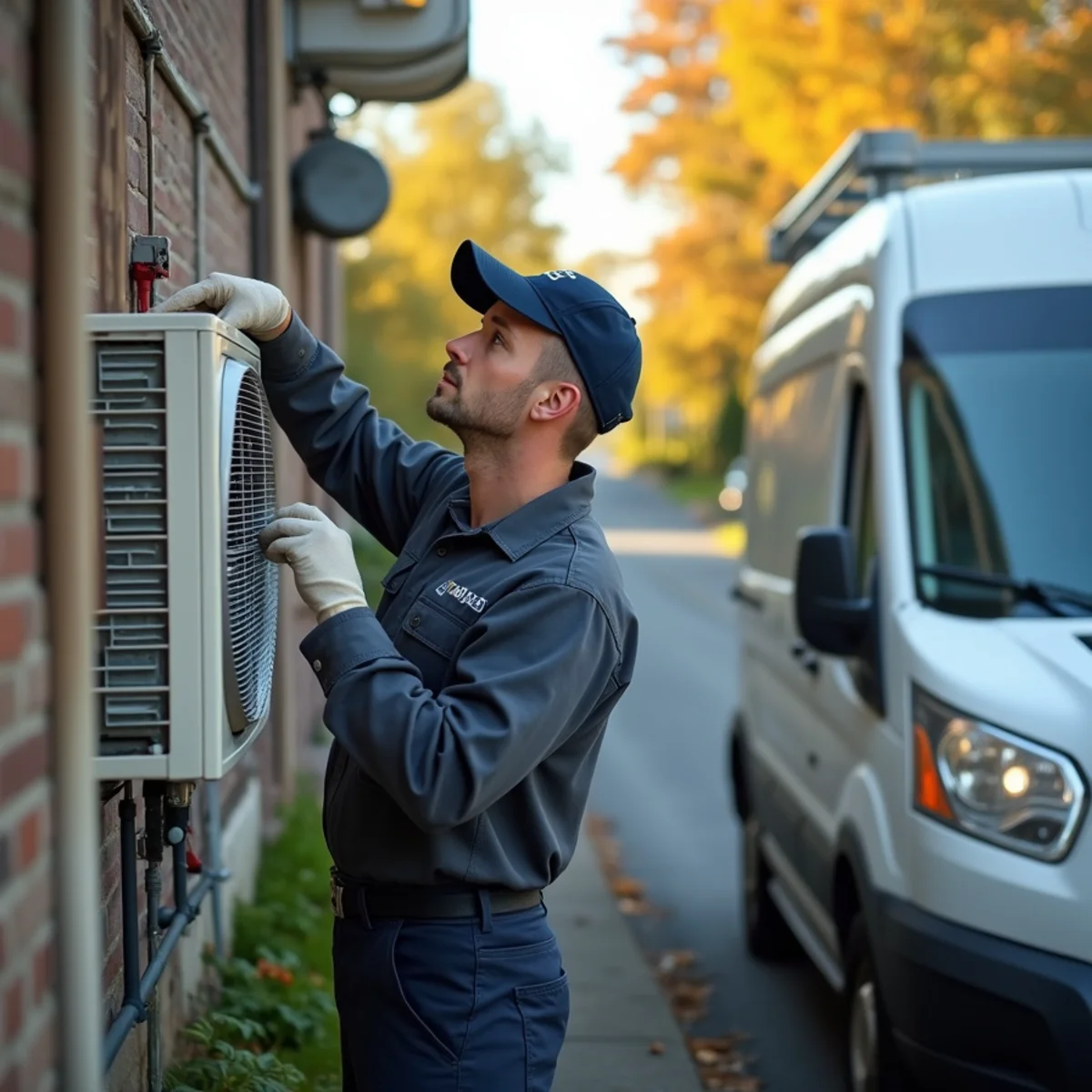 HVAC technician installing a ductless mini-split in a Highland, NY home near the Mid-Hudson Bridge