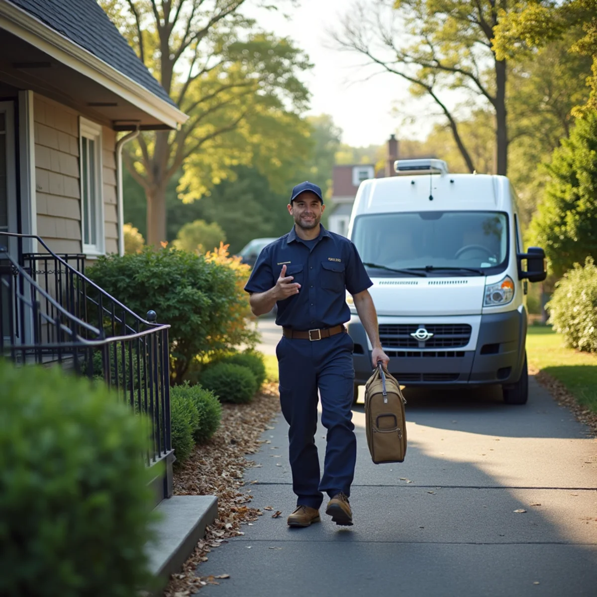 HVAC Newburgh NY service van at a home in Hopewell Junction, NY