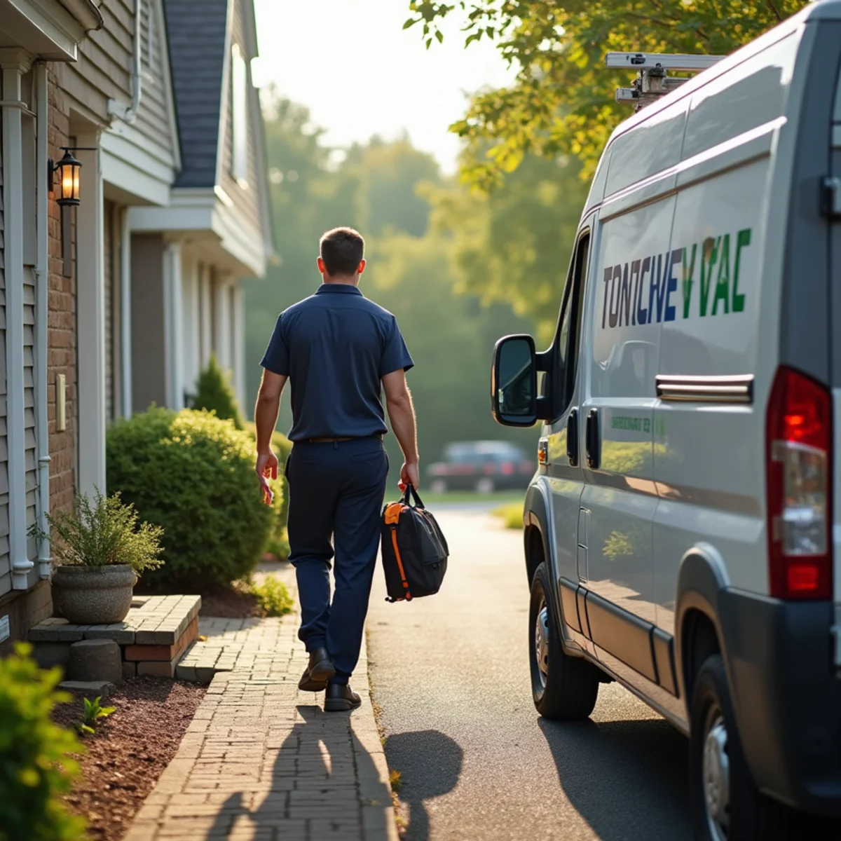 HVAC Newburgh NY service van at a home in Marlborough, NY