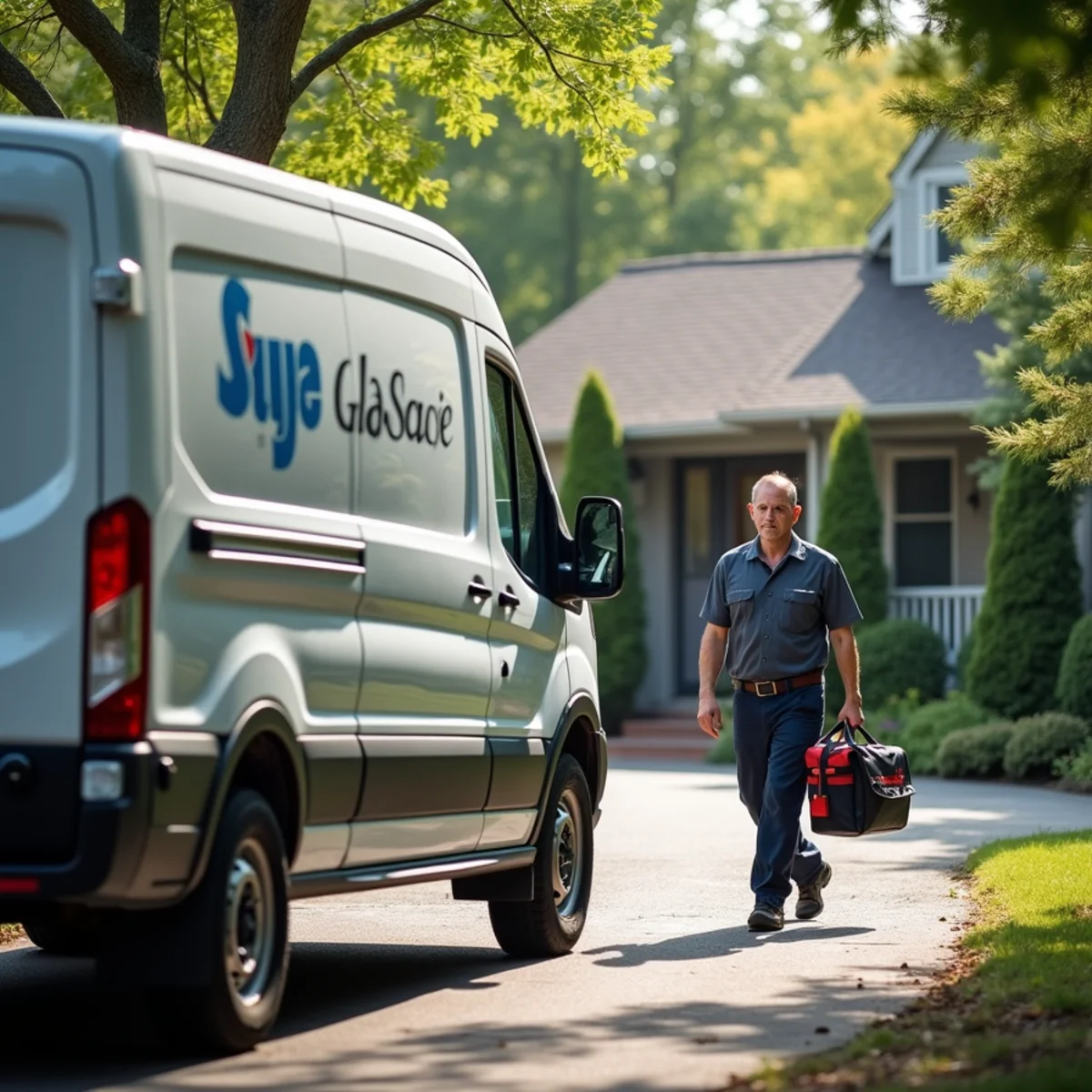 HVAC Newburgh NY service van at a home in Monroe, NY
