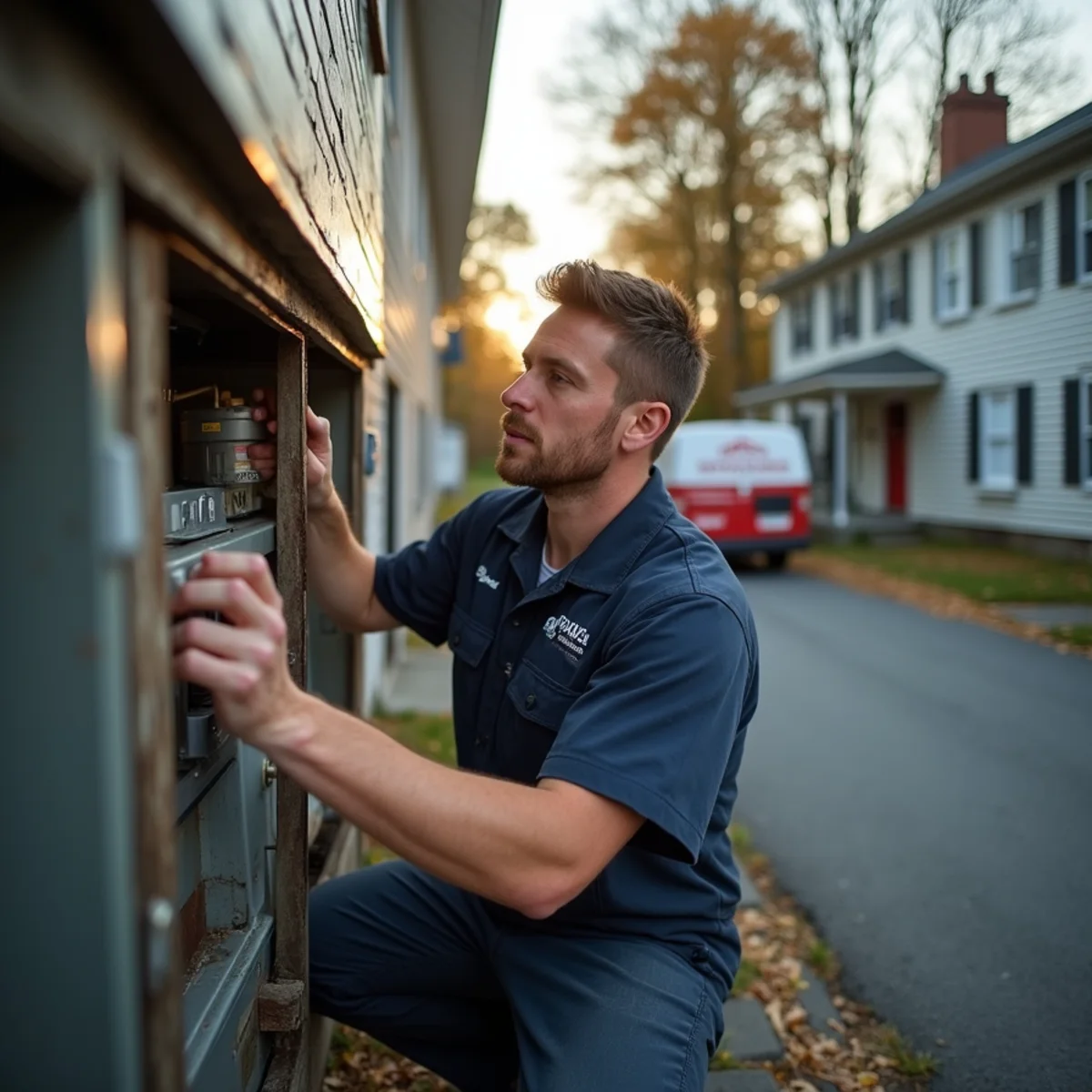 HVAC technician servicing a heating system in a pre-Civil War Nelsonville, NY home