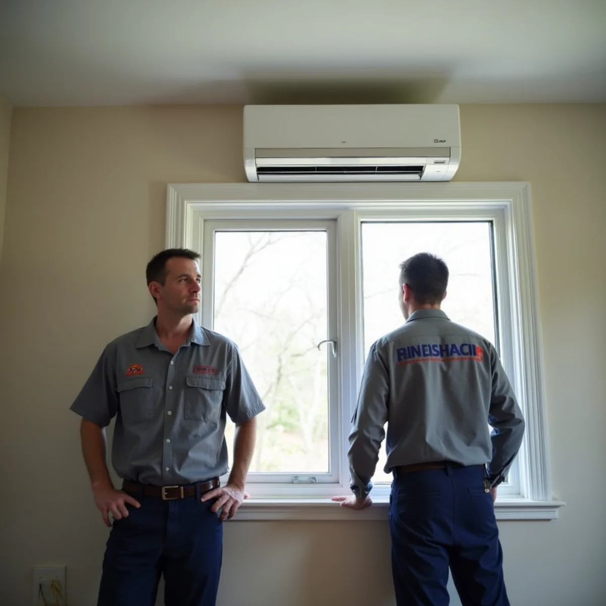 Ductless mini-split head mounted above a window in a boiler-heated Newburgh, NY home