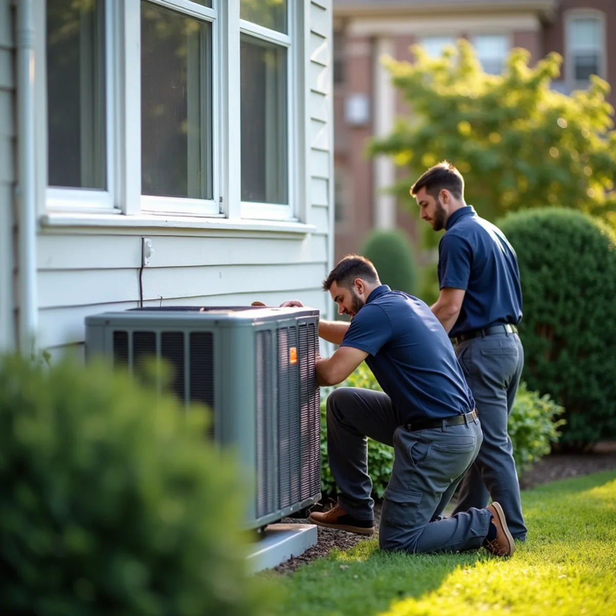 Air-source heat pump installed outside a Newburgh, NY home eligible for rebates