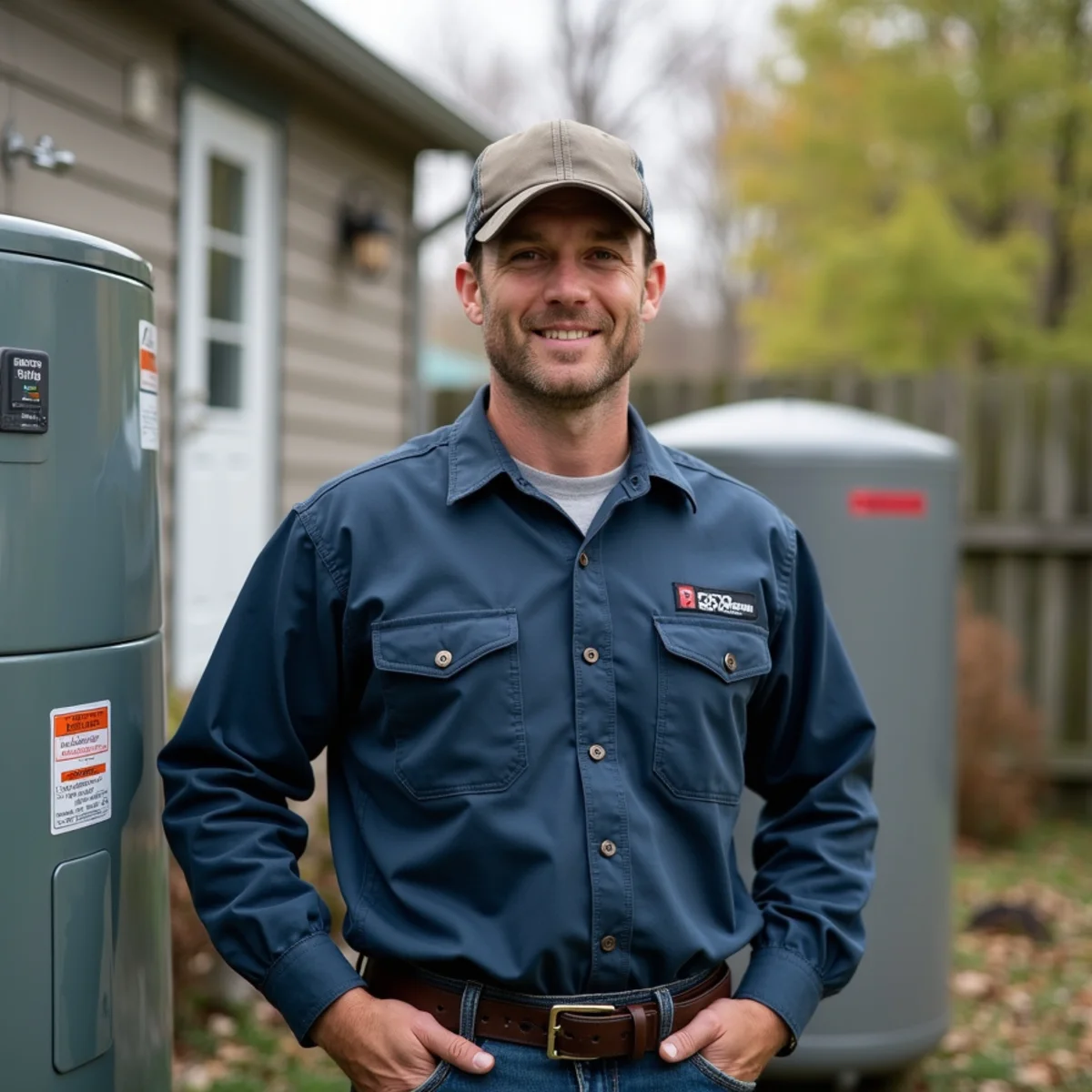 Old oil tank beside a new gas heating system during a conversion in Orange County, NY