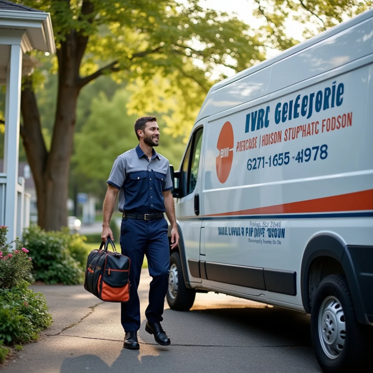 HVAC Newburgh NY service van at a home in Poughkeepsie, NY