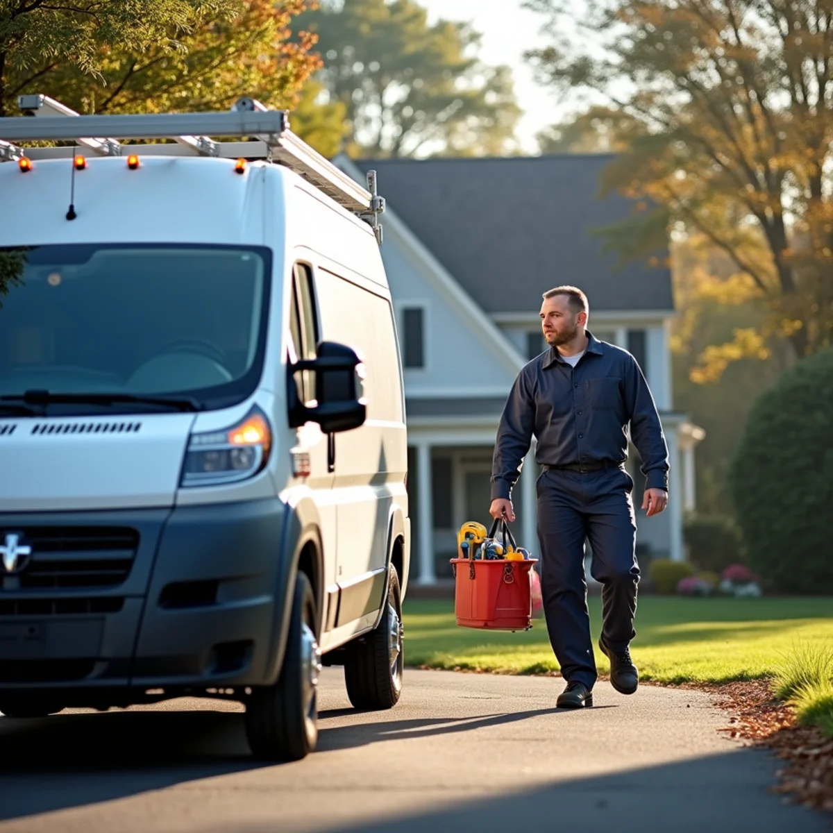 HVAC Newburgh NY service van at a home in Salisbury Mills, NY
