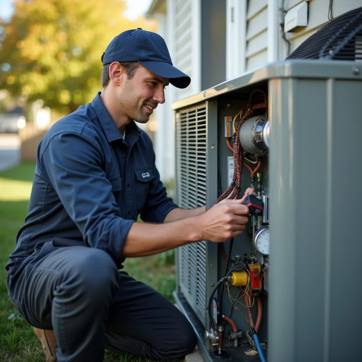 HVAC technician servicing heating and cooling equipment in Newburgh, NY