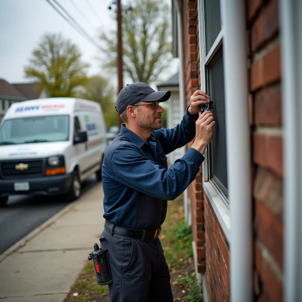 HVAC technician installing a furnace in a Town of Newburgh, NY split-level home