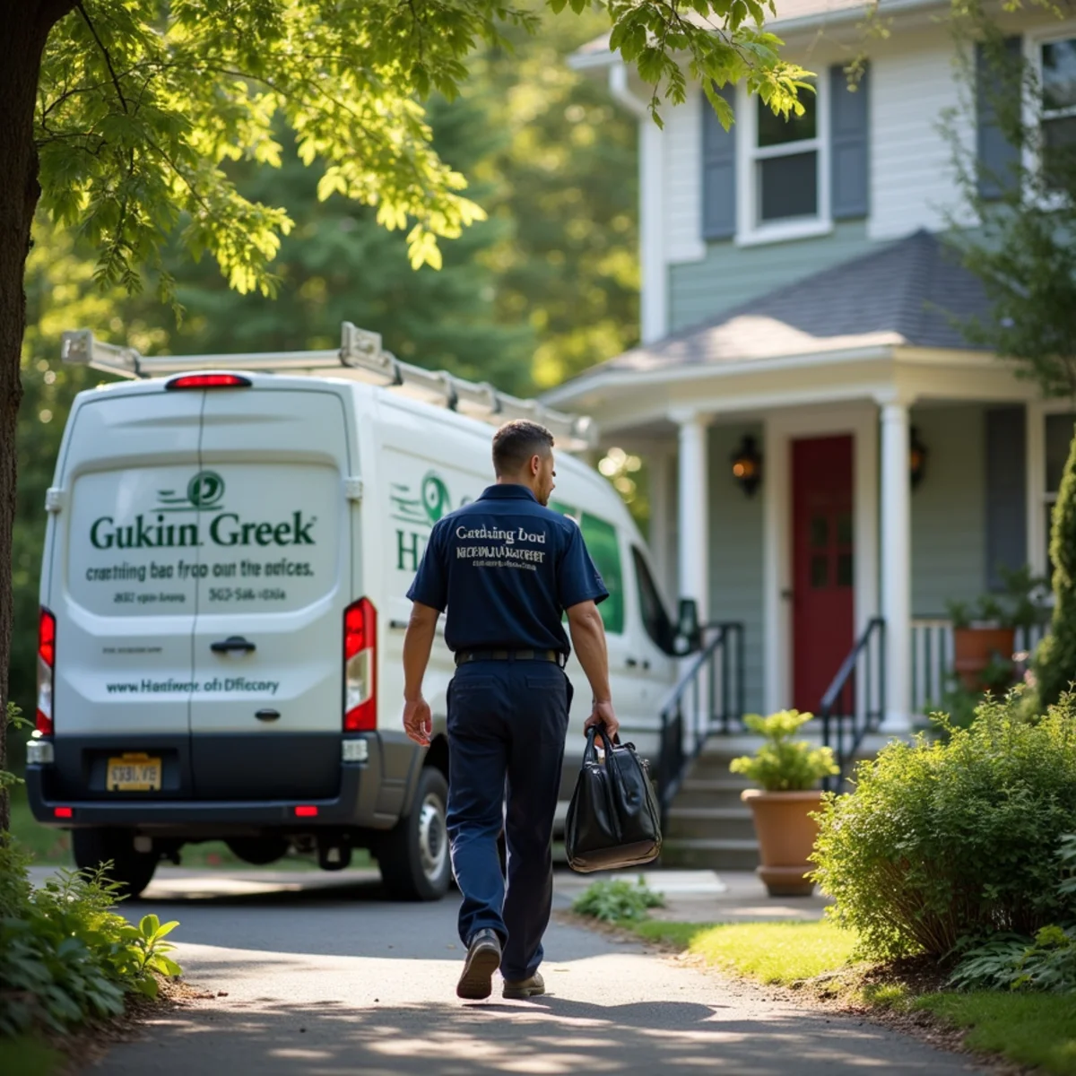 HVAC Newburgh NY service van at a home in Washingtonville, NY